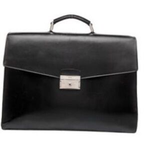 Prada Black Leather Men's Briefcase with Silver Lock
